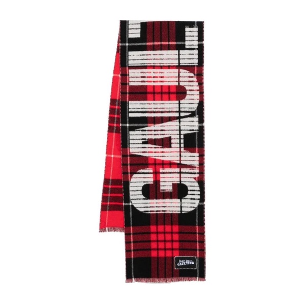 Red Black White Tartan Wool Scarf