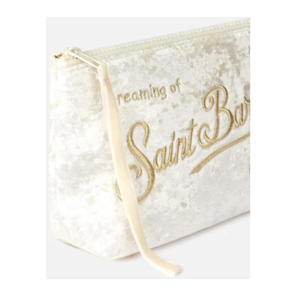 White Chenille Clutch with Embroidered Logo