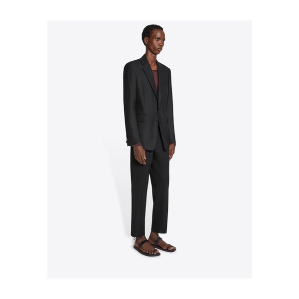 Black Wool Blazer with Notched Lapel