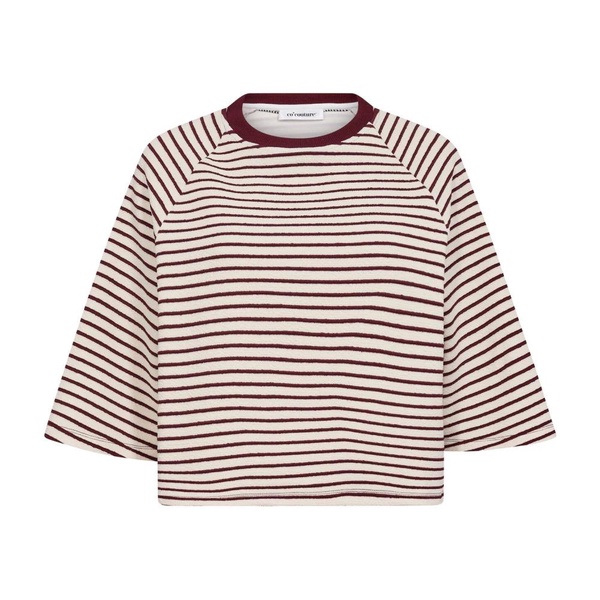 Striped Tee Top in White Burgundy