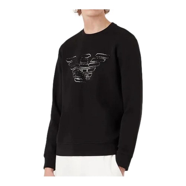 Black Double Jersey Sweatshirt with Graffiti Logo Print