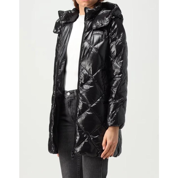 Black Long Down Jacket Zip Closure