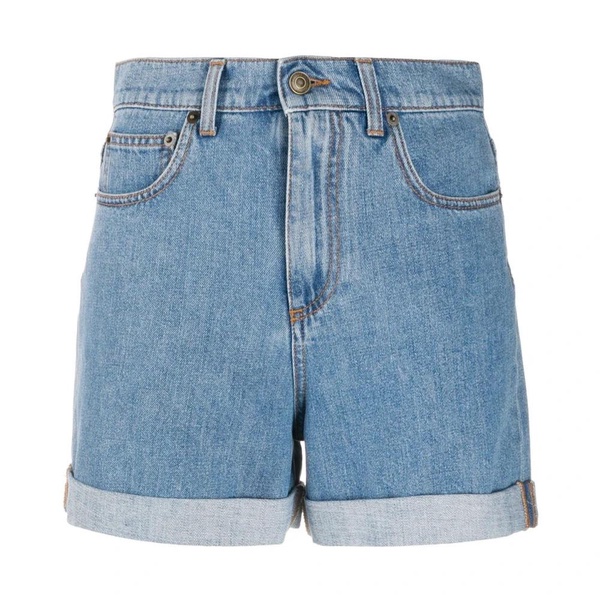 Blue Denim Slogan Print Shorts