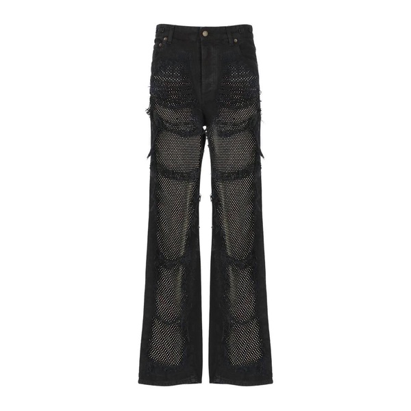 Black Cotton Jeans with Crystal Inserts