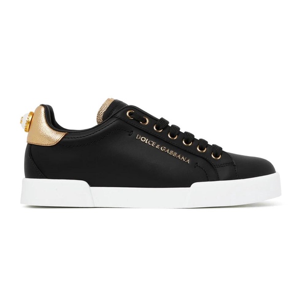 Portofino Sneakers In Black Leather With Logo Pearl