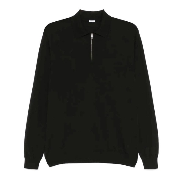 Black Wool Polo Shirt Fine Knit