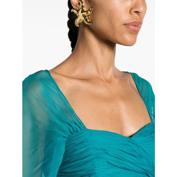 Turquoise Silk Chiffon Dress with Shoulder Shawl