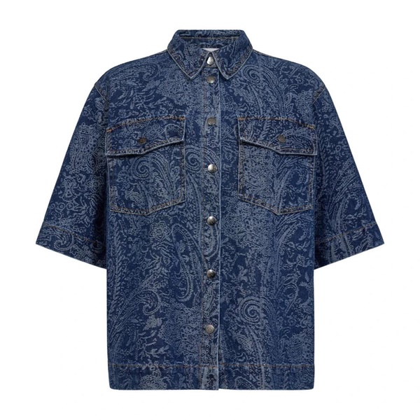 Denim Shirt with Wide Sleeves and Chest Pockets