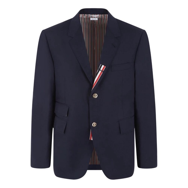 Blue Cotton Jacket with Tricolor Stripe Detail