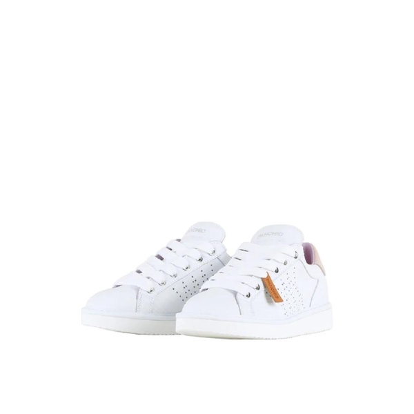 White Lace-Up Sneakers with Pink Rear Spoiler