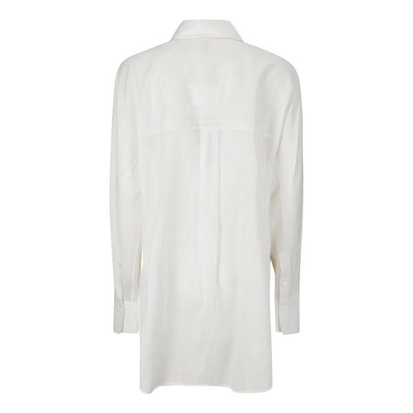 White Semi-Transparent Shirt with Straight Collar