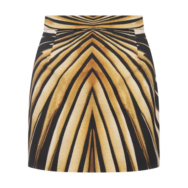 Golden Silk Mini Skirt Ray Of Gold Print