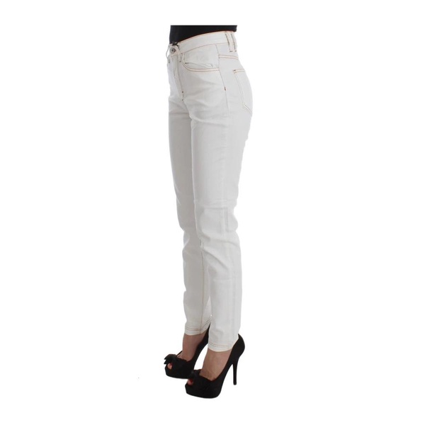 White Cotton Blend Slim Fit Jeans