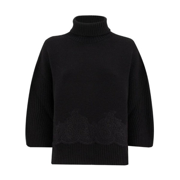 Wool Turtleneck with Lace Inserts