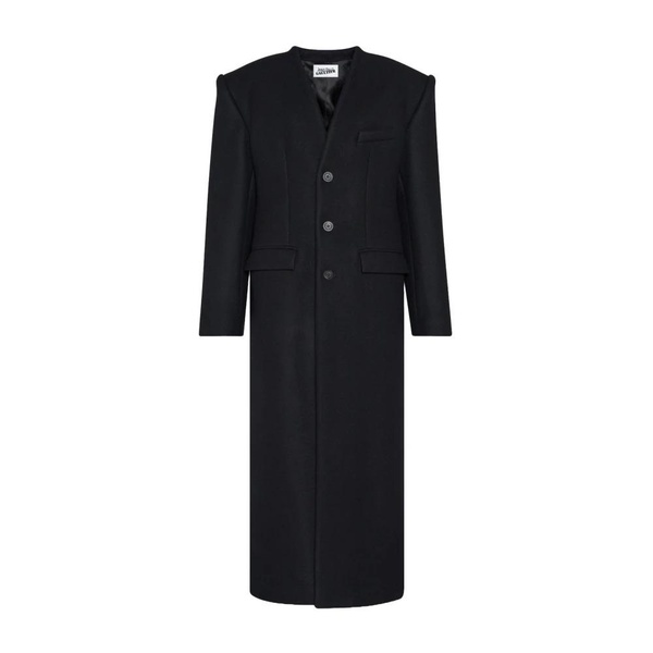 Black Wool Long Coat with Corset