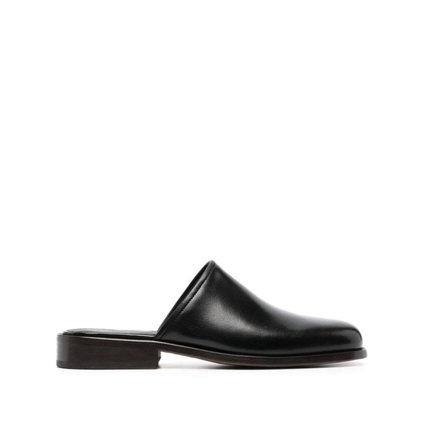 Black Square Toe Leather Mules