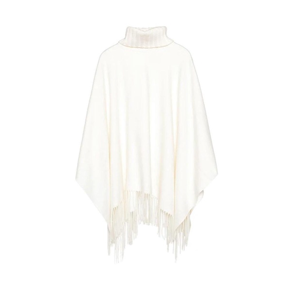 White Wool Cashmere Poncho Cape