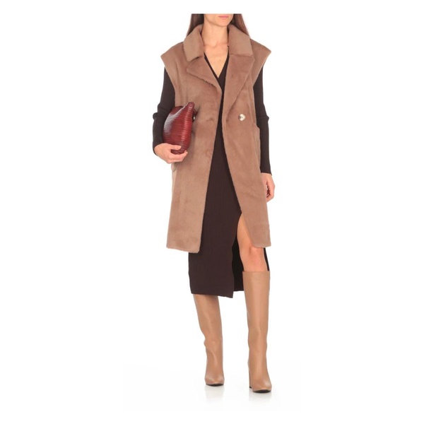 Brown Sleeveless Coat with Stud Buttons