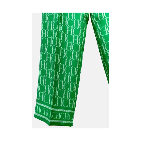 Silk Straight Leg Initials Pants Green