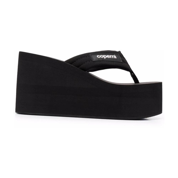 Black Logo Patch Thong Sandals