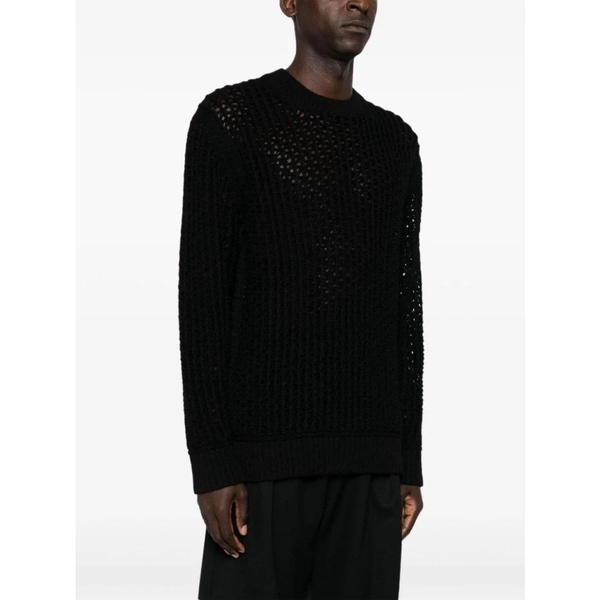 Black Wool Open Knit Sweater