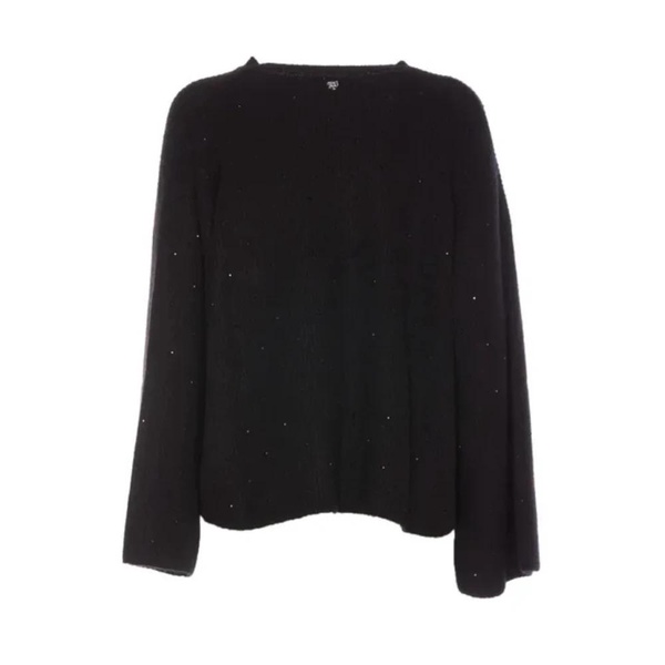 Black Rhinestone Crewneck Wool Sweater