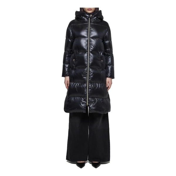 Black A-line Long Parka Coat