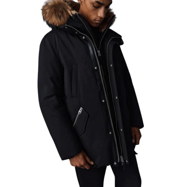 Edward Black Mid-Length Parka with Fur Hood