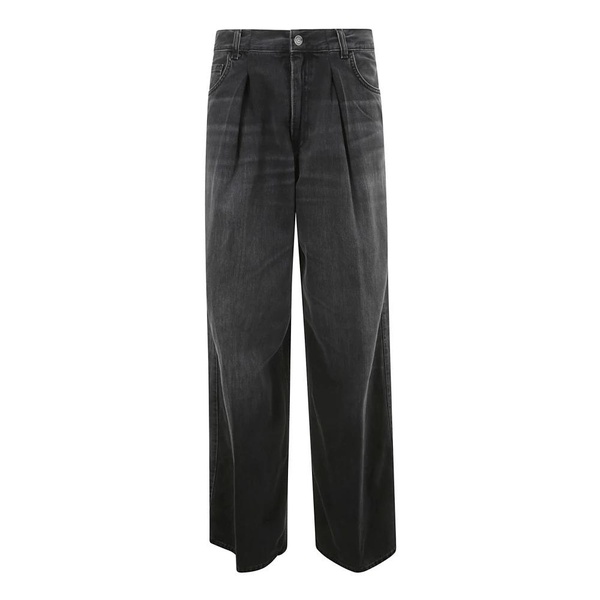 Wide Leg Cotton Jeans with Zip Closure