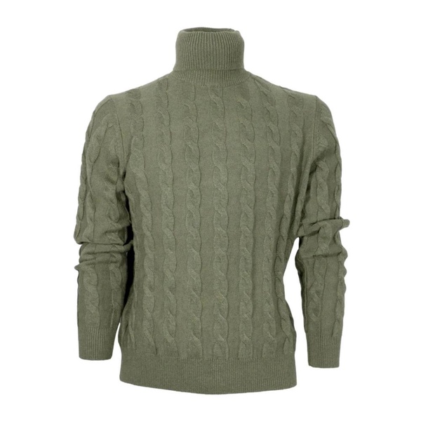 Slim Fit Cashmere and Wool Mens Turtleneck in Green