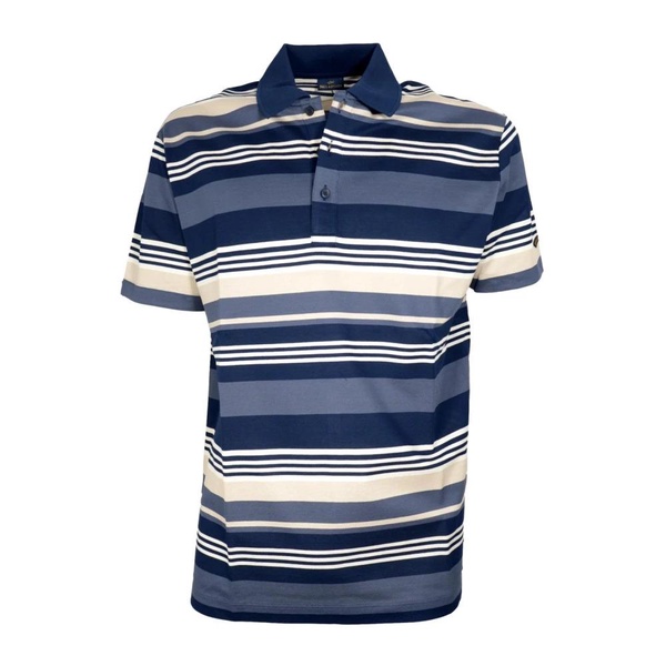 Cotton Polo with Logo, Blue Stripe