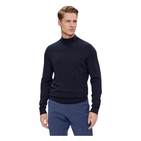 Blue Merino Wool High Neck Sweater