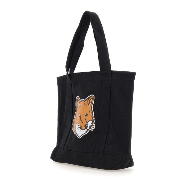 Black Cotton Shopper Bag with Fox Logo