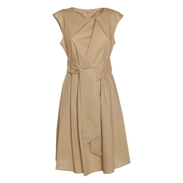 Beige Poplin Sleeveless Dress