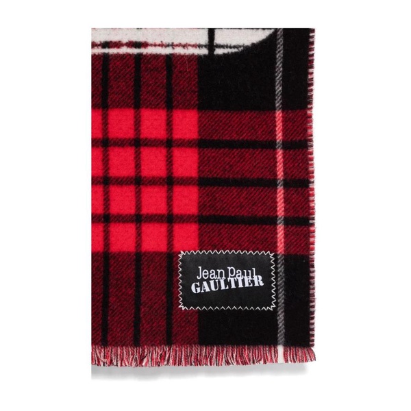 Red Black White Tartan Wool Scarf