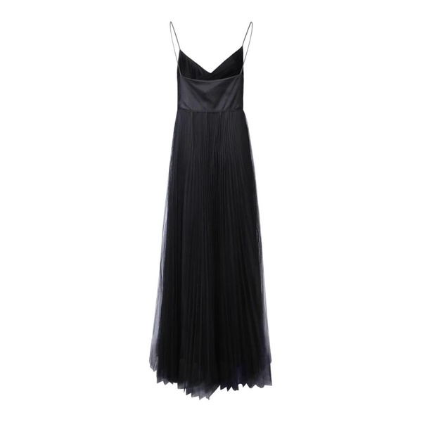 Black Pleated Tulle Maxi Dress