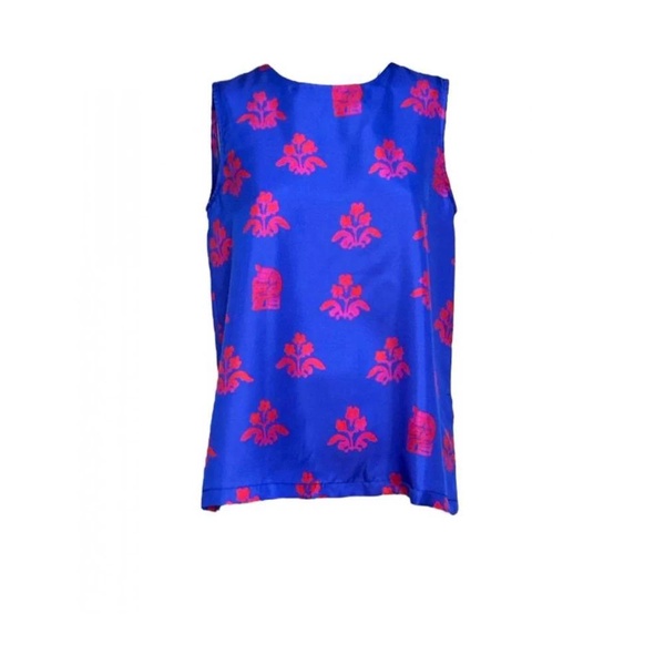 Silk tank top blue red pattern