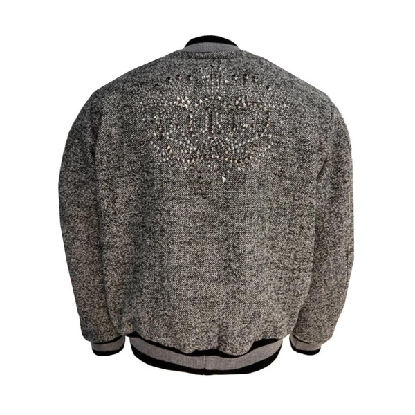 Mens Bomber Jacket - Gray Wool with Embellishments