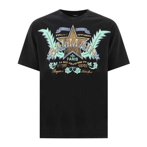 Black T-shirt With Western Graphic Print In Cotton Man