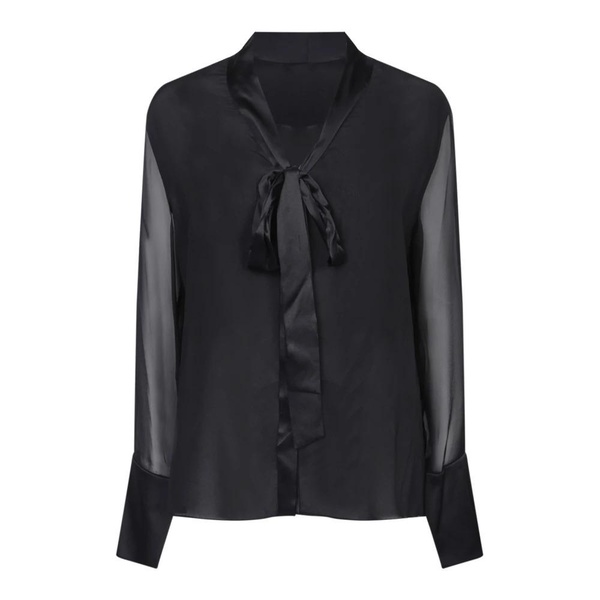 Black Chiffon Bow Tie Blouse