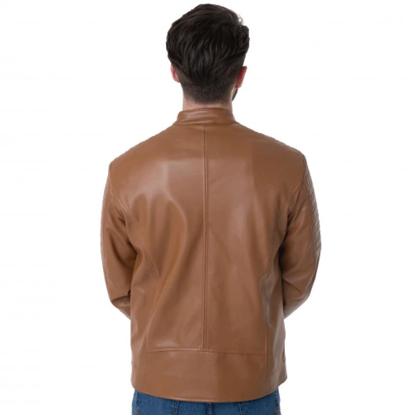 Men`s Camel Leather Biker Jacket