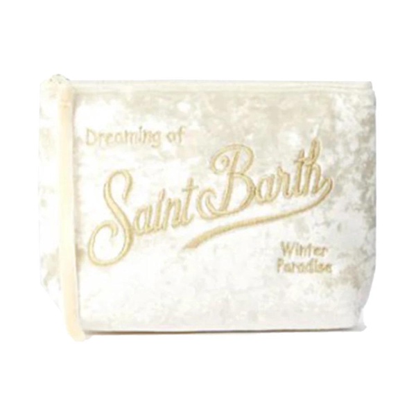 White Chenille Clutch with Embroidered Logo