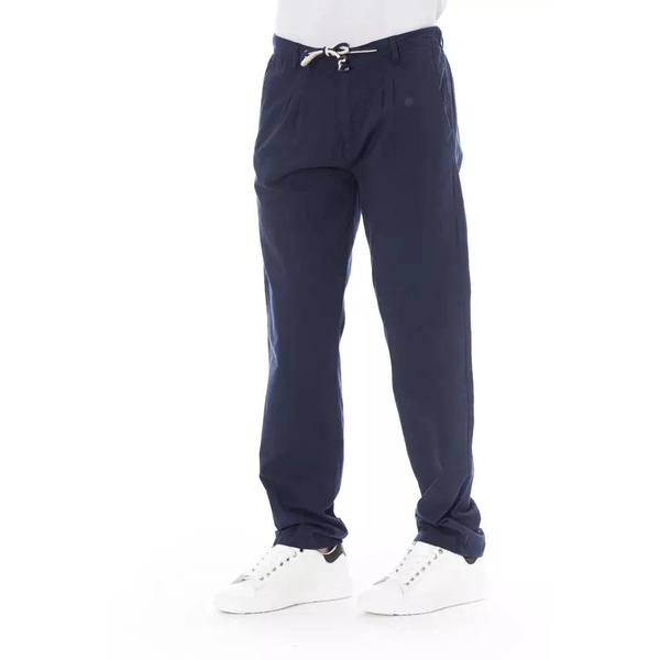 Blue Cotton Chino Trousers with Drawstring Closure