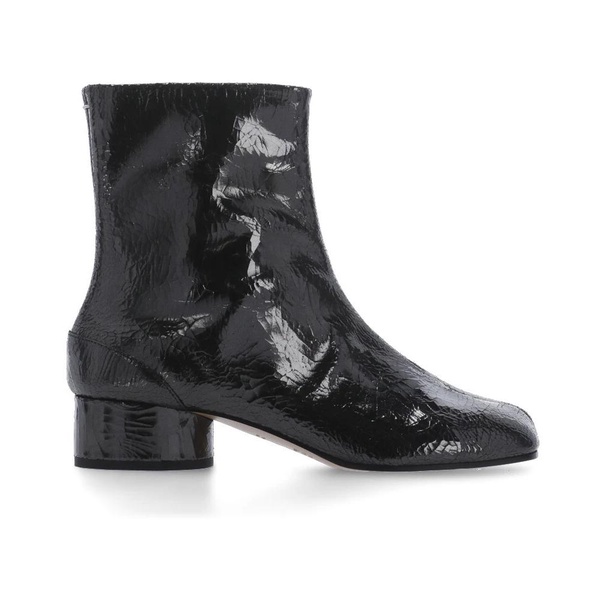 Black Mirror Leather Tabi Boots