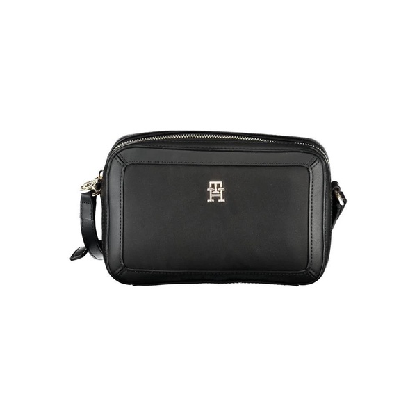 Black Polyester Shoulder Bag with Adjustable Strap