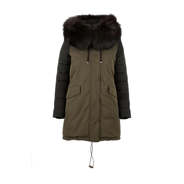 Military Style Quilted Coat with Removable Fur