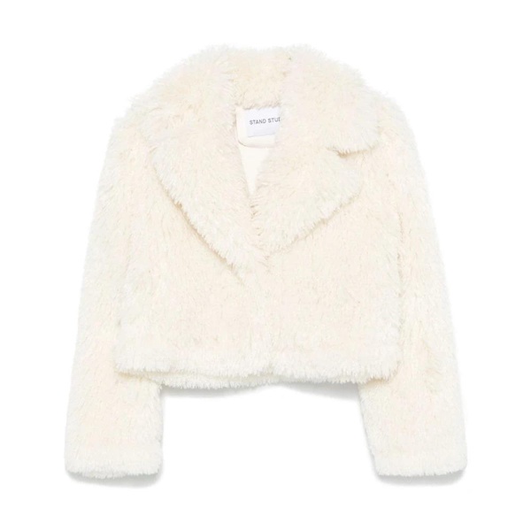 White Faux-Fur Jacket with Wide Lapels