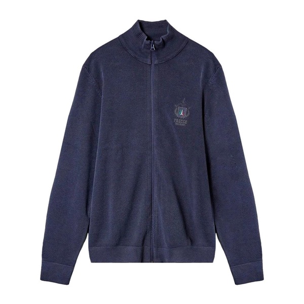 Navy Blue Full Zip Cotton Sweater