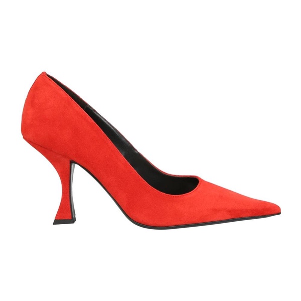 Red Suede Square Back Heeled Shoes