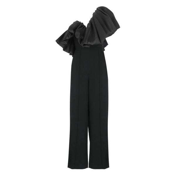 Black V-Neck Jumpsuit with Ruffle Detail